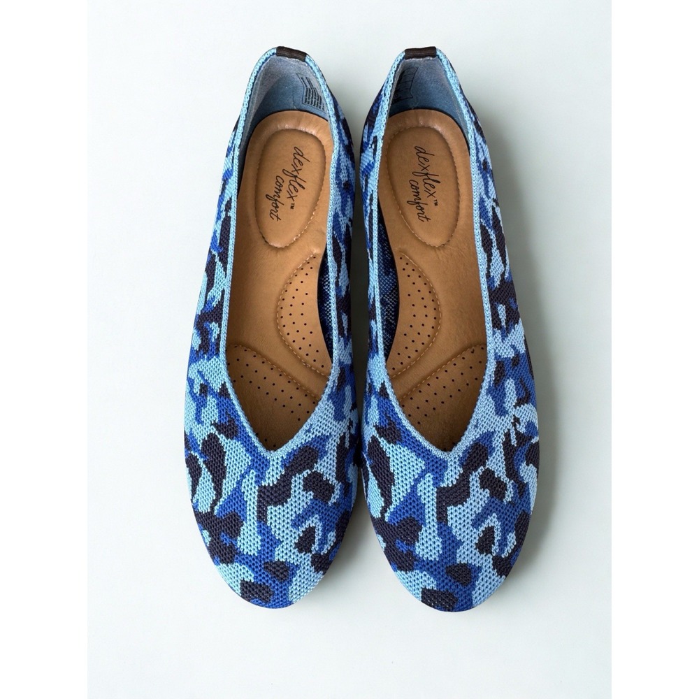 Dexflex comfort flats Retro Y2K Women Blue Print Knit Shoes Size 8